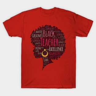 Black Teacher Words in Afro T-Shirt